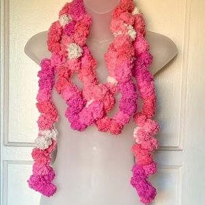 Handmade Crochet Pom Pom Scarf Sherbet Pink Peach Cream – Soft Cozy Accessory